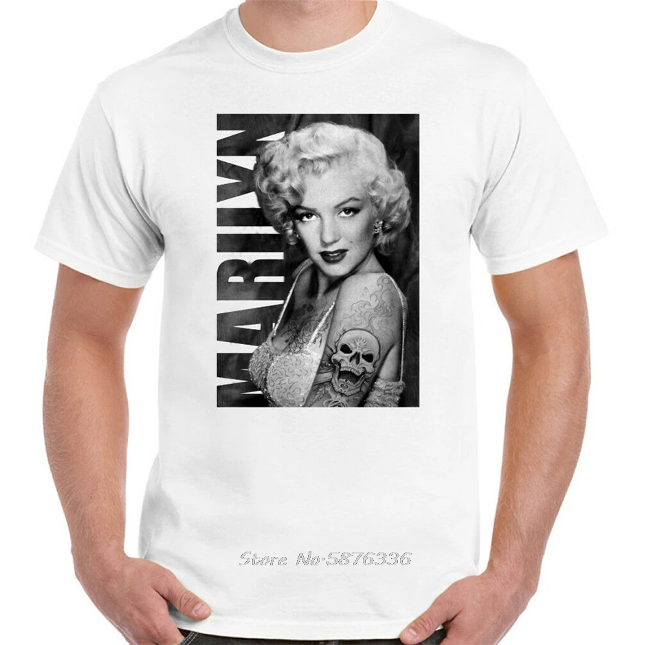 Футболка мужская с татуировкой Мэрилин Монро рубашка круглым вырезом и коротким