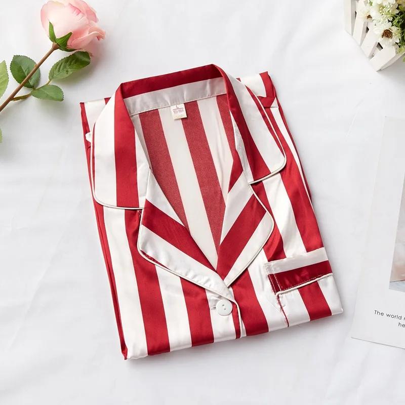 Женская Повседневная Мягкая атласная ночная рубашка Изысканная полосатая