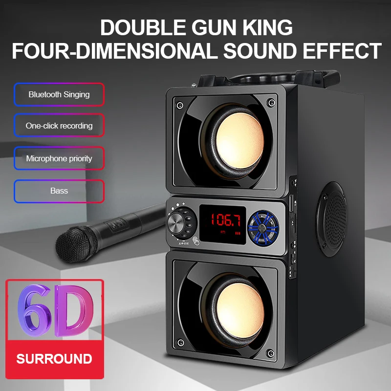 Портативный динамик Bluetooth 5,0 открытый беспроводной 6D объемный Стерео FM радио микрофон Поддержка TF карты KTV вечерние сабвуфер
