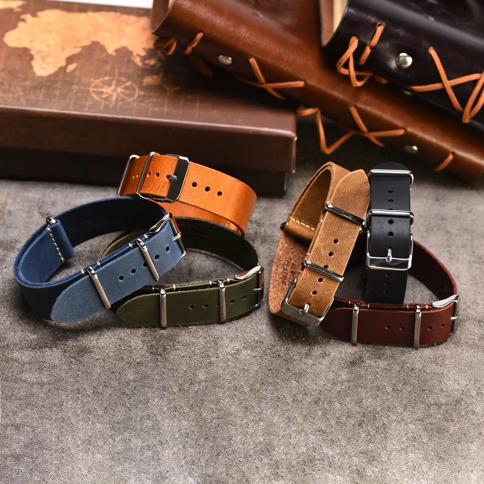 BEAFIRY Nato Watch Band 18mm 20mm 22mm Calfskin Leather Strap Watchband for Men Women huawei samsung Black Blue Red tan green images - 6