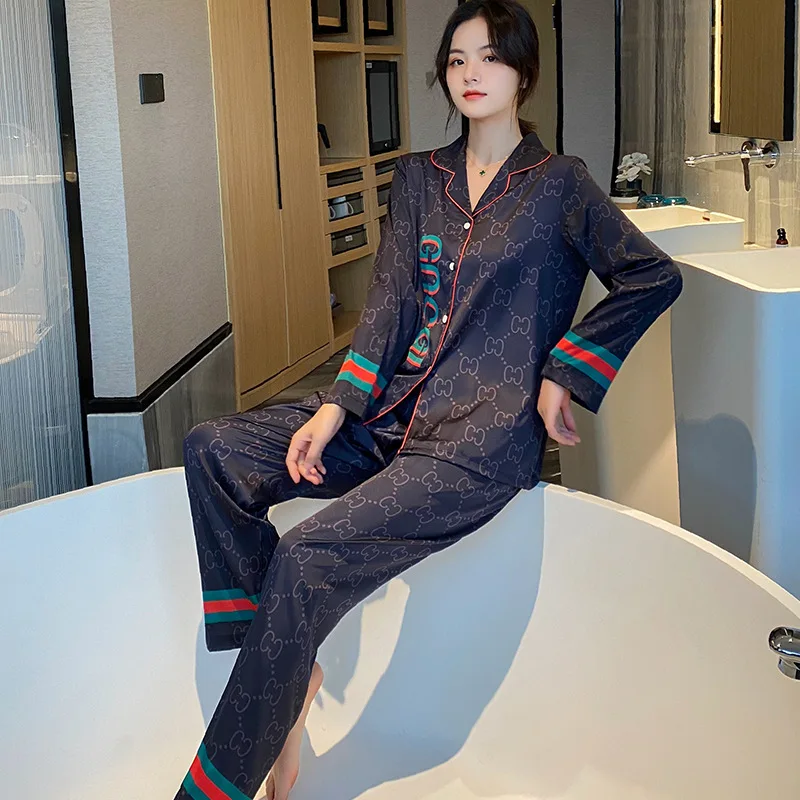 

Женский осенний комплект из двух предметов, новинка 2021, брюки с длинным рукавом, Тонкий Повседневный свободный пижамный комплект из искусст...