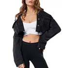 Куртка женская джинсовая короткая с длинным рукавом, модная верхняя одежда из денима, повседневная верхняя одежда, F40