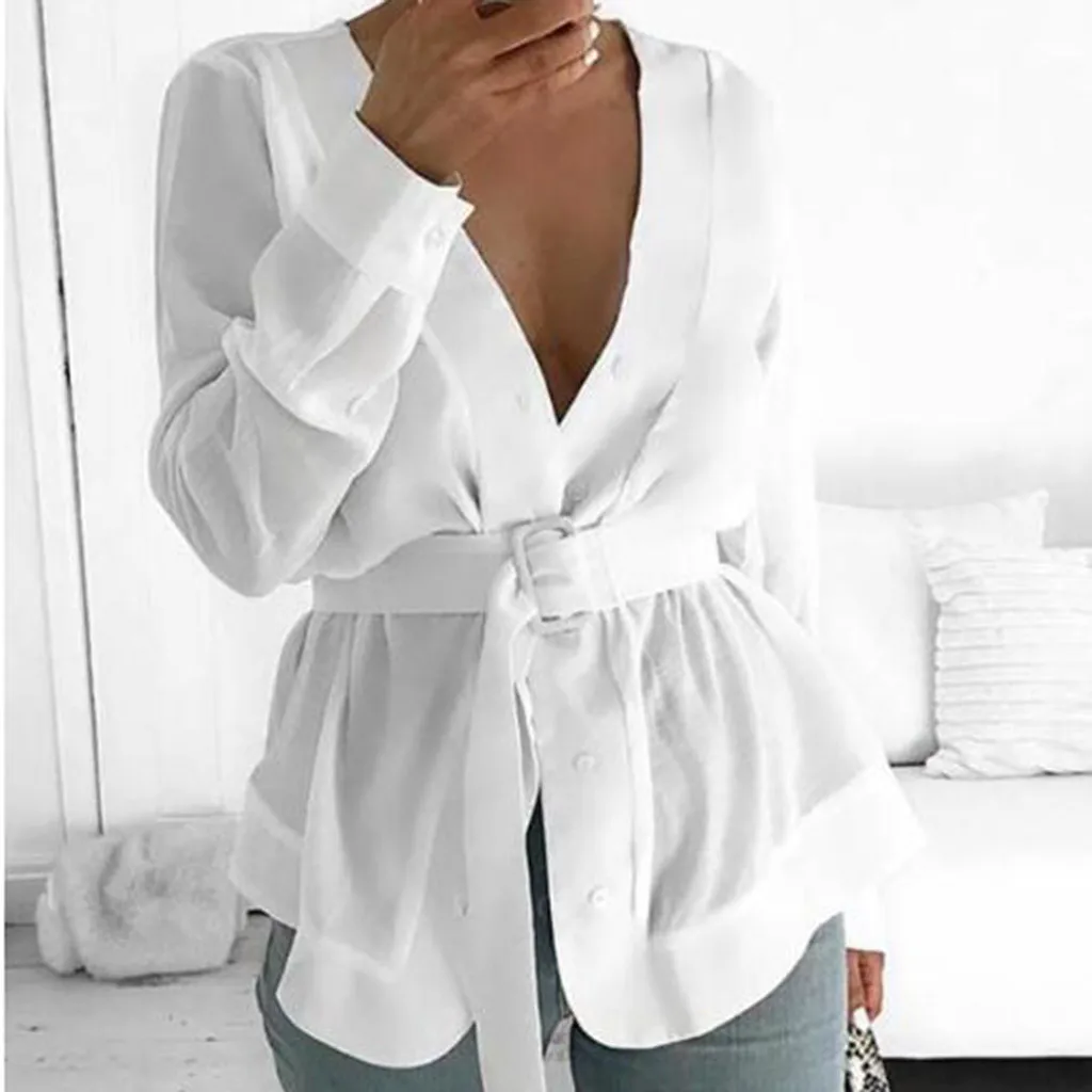 Женские рубашки Модные женские осенние повседневные с длинным рукавом v образным