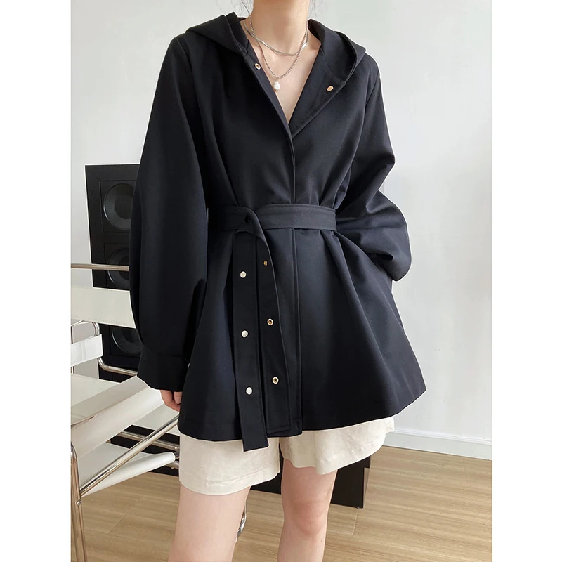 

Korean Women's Coat Skirt Waist Waist Windbreaker Jacket Women Spring And Autumn New Profile Hooded Jacket Winter Women