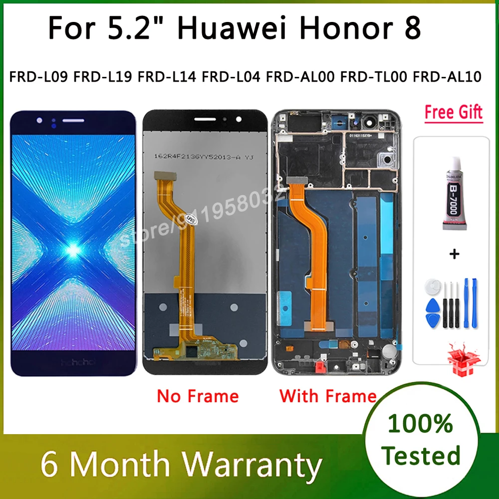 100% протестированный для Huawei Honor 8 ЖК-дисплей сенсорный экран дигитайзер с рамкой FRD-L09 L19 L14 L04 AL00 TL00 AL10 полный экран