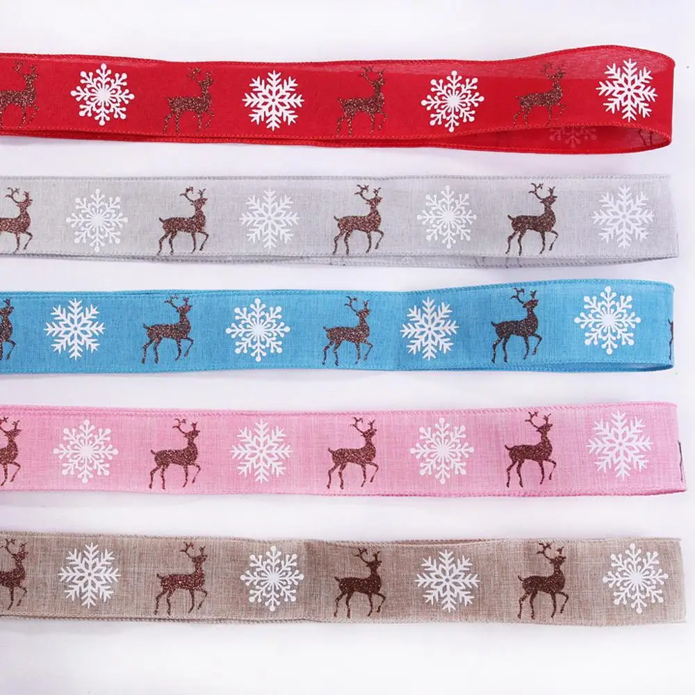 1PC 10m Deer Snowflake Ribbon Home Printing Christmas Tree Decoration Gift Packaging Festival Drop Shipping H5 | Дом и сад