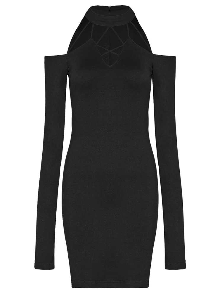 Черное мини платье на бретельках в стиле панк для девушек Клубная одежда