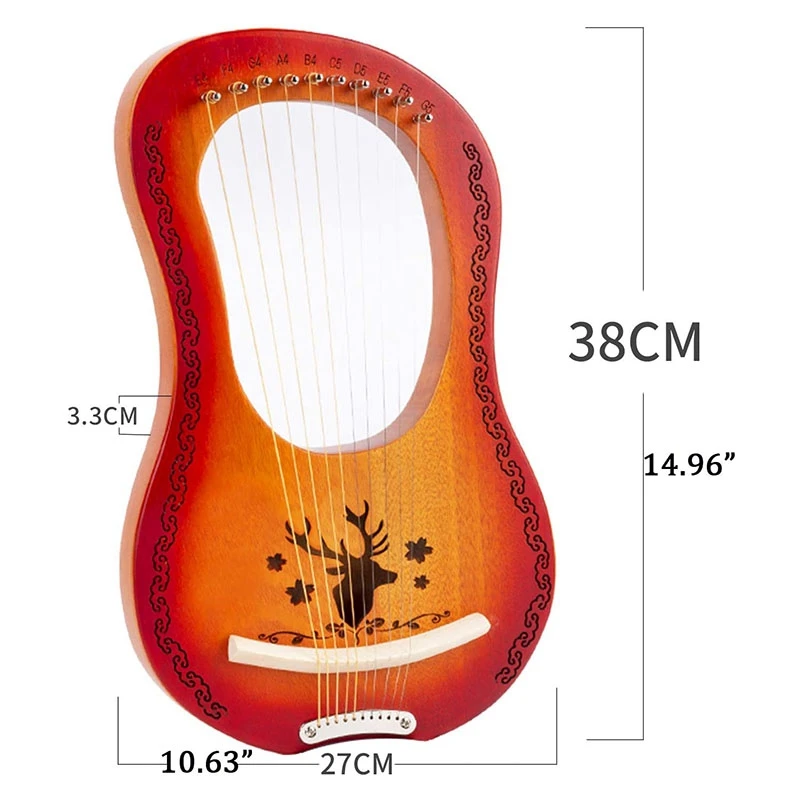 Lyre Harp 10 String Heptachord красное дерево Lye с выгравированными тонами для любителей