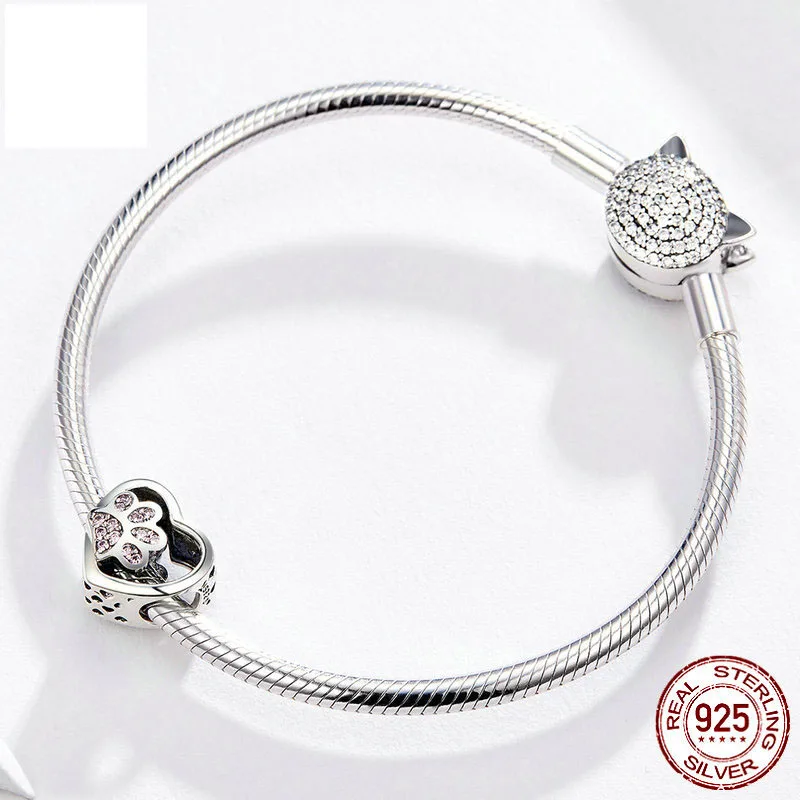 

Heart-shaped Cat Paw Print S925 Sterling Silver Beads Fashion Diy Jewelry Accessories