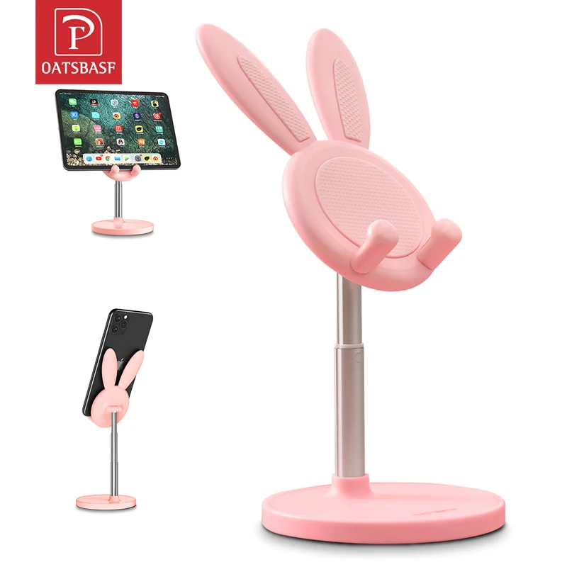 oatsbasf cute bunny phone stand holder desktop cell phone stand for iphone 12 13 11 xiaomi tablet ipad telescopic switch bracket free global shipping