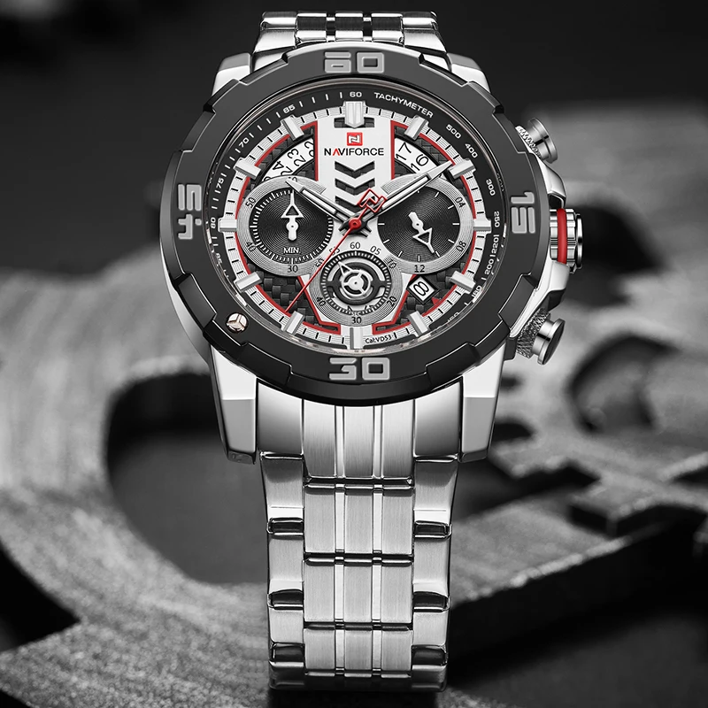 Часы наручные NAVIFORCE Мужские кварцевые из нержавеющей стали брендовые Роскошные