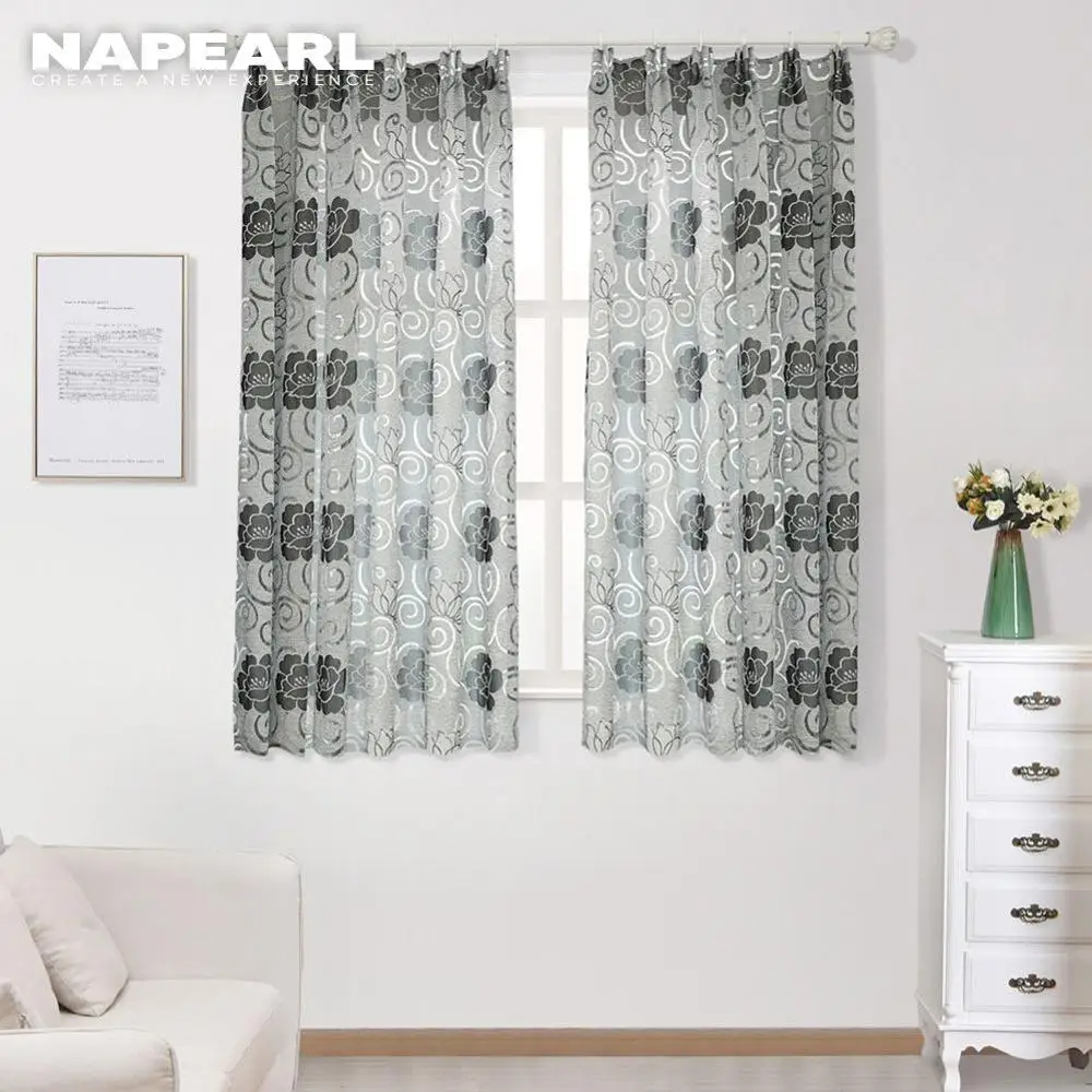 

NAPEARL Short jacquard floral design semi-blackout curtains treatments modern curtains for kitchen living room window ready made