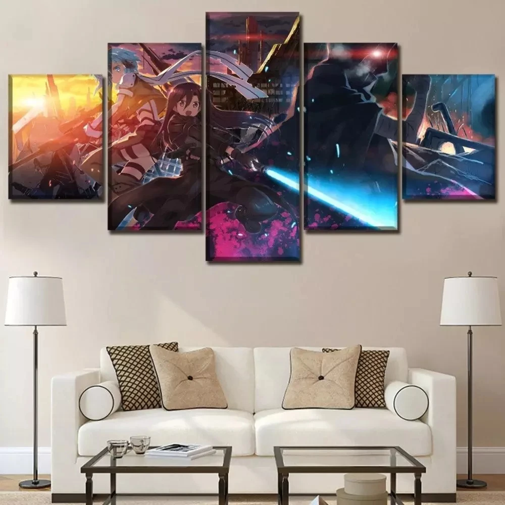 

5 Pieces HD Prints Wall Art Canvas Anime Picture Sword Art Online Posters Modular Modern Painting Living Room Home Decor Framed