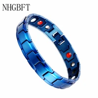 nhgbft blue color stainless steel power energy health bracelet for mens magnetic germanium bracelet