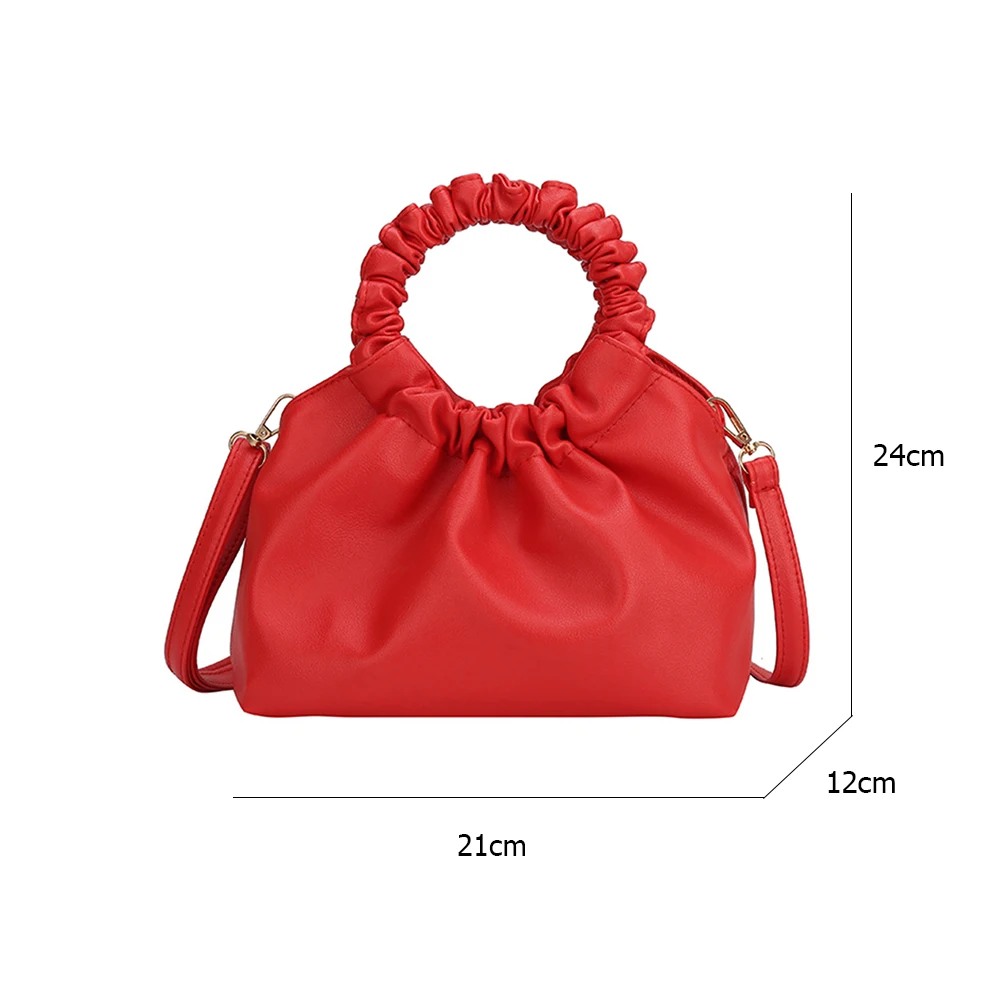 

Elegant Women Cloud Bag 2021 Soft PU Leather Small Shoulder Bags Pleated Handbags Female Solid Color Crossbody Daily Travel Bag