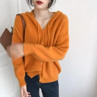 ladies solid color cardigan hooded chic fashion simple loose casual all match knitting retro warmth thickening s 3xl comfortable