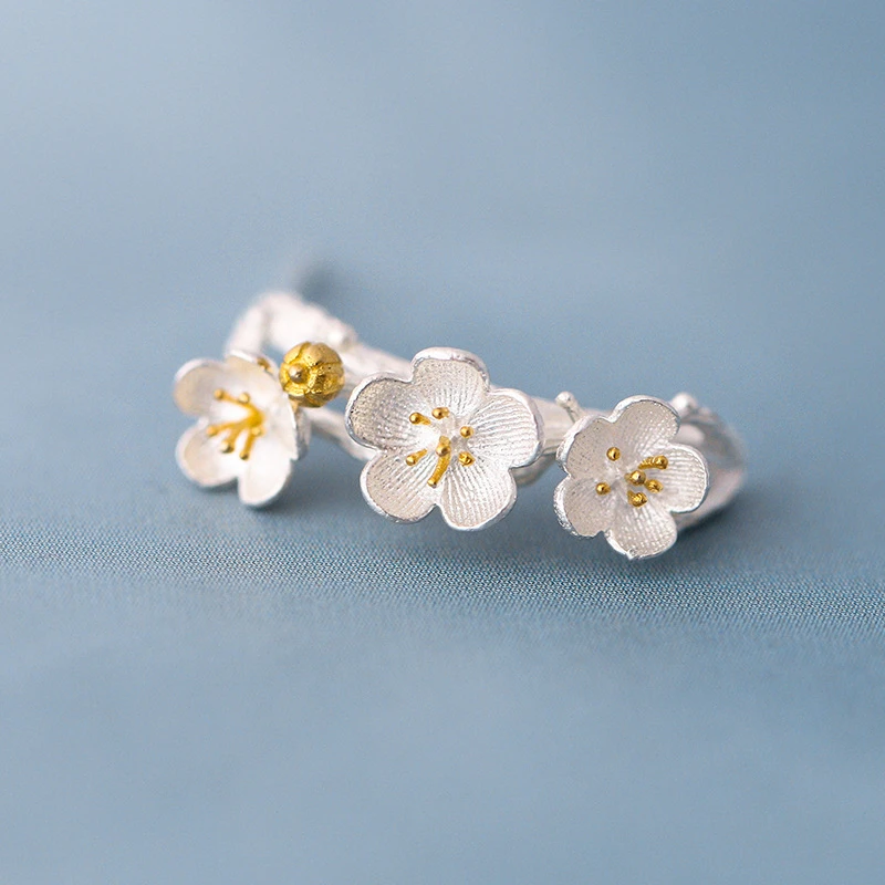 Серебряные серьги гвоздики с цветком вишни 925 ветви деревьев сакуры для женщин и