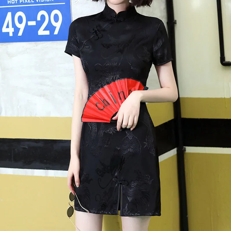 

Женское китайское белое элегантное платье Qipao с воротником-стойкой, женское короткое винтажное пикантное платье-Ципао для свадебной вечери...