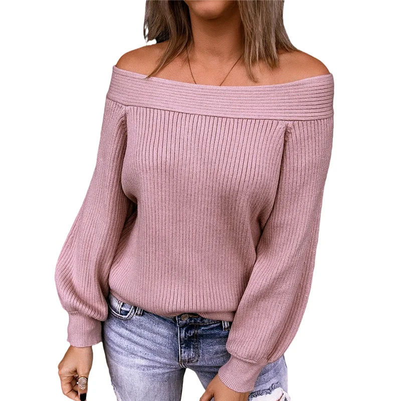 

2021 Женская Осенняя одежда, повседневный Свитер оверсайз с открытыми плечами и пышными рукавами, топы