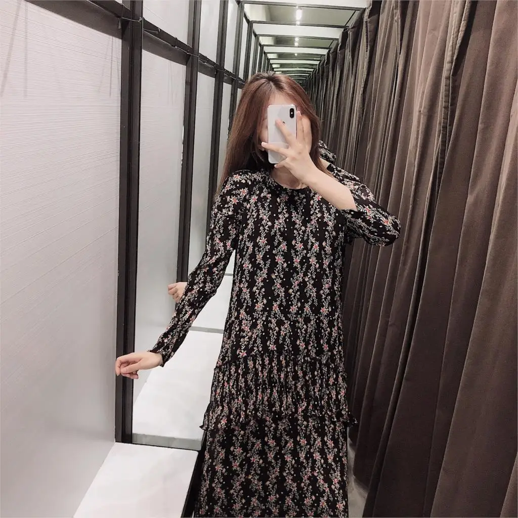 Za2019 Новое Женское осеннее маленькое французское платье с цветочным принтом