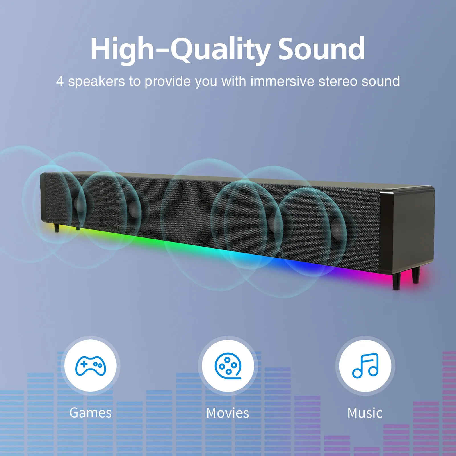 

Беспроводные игровые Bluetooth-колонки с сабвуфером, сабвуфер с объемным звучанием Hi-Fi, со светодиодными часами и подсветкой дисплея