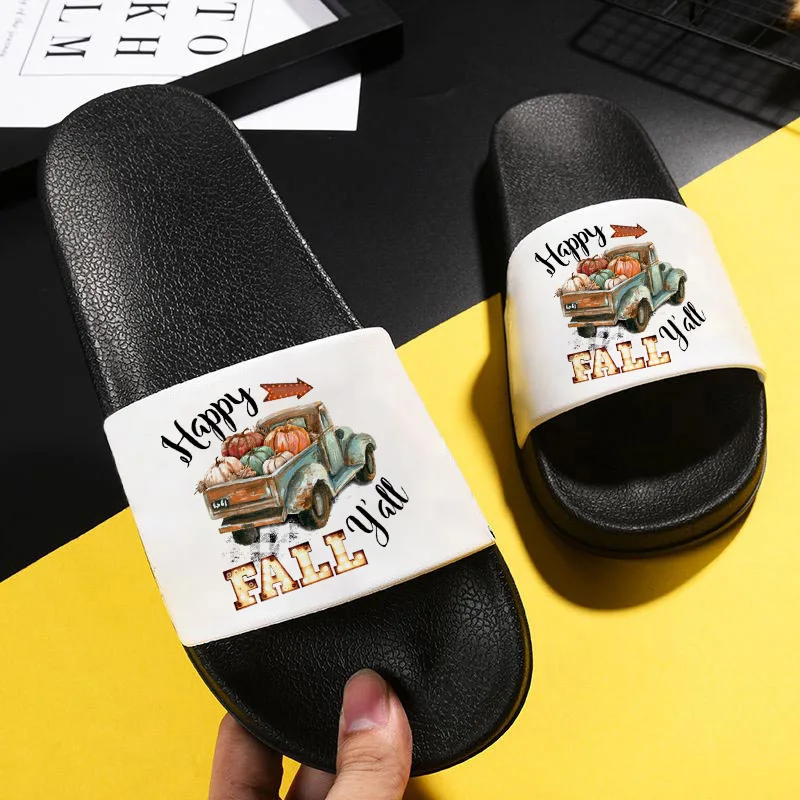 

FALLOWEEN Cute Pumpkin Cartoon Print New Slippers Female Summer Indoor Bedroom Home Shoes Ladies 2021