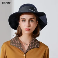 uspop autumn winter women wool fedoras female casual letter ribbon fedora hat
