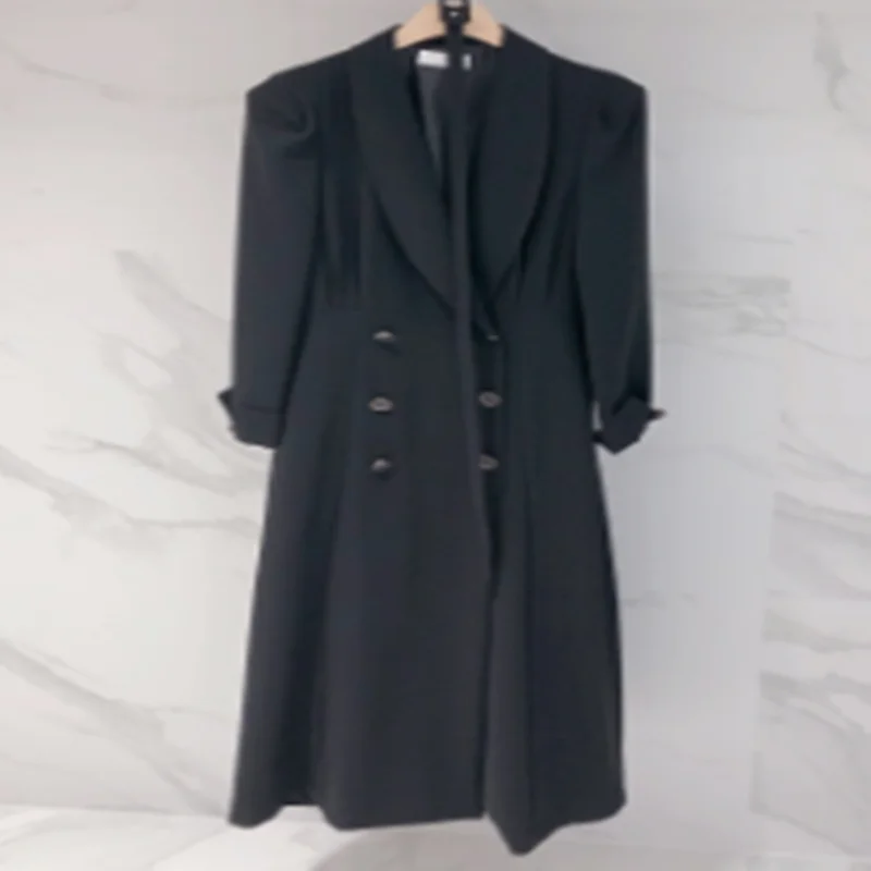 

2020 Spring And Autumn New Ladies Windbreaker Fashion Pure Color Elegant Temperament Over The Knee Long Coat Women