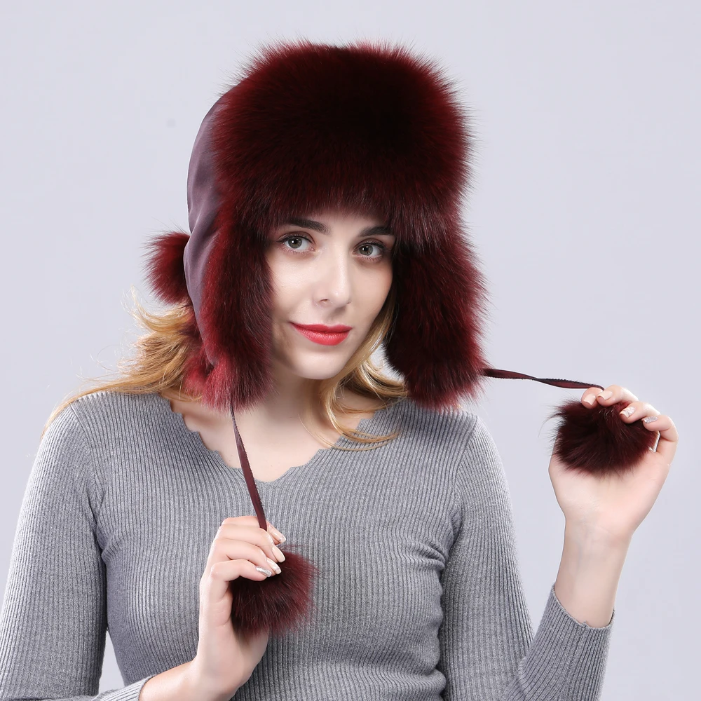 Зимняя женская меховая шапка Настоящая из меха лисы защитная теплая с лисьим