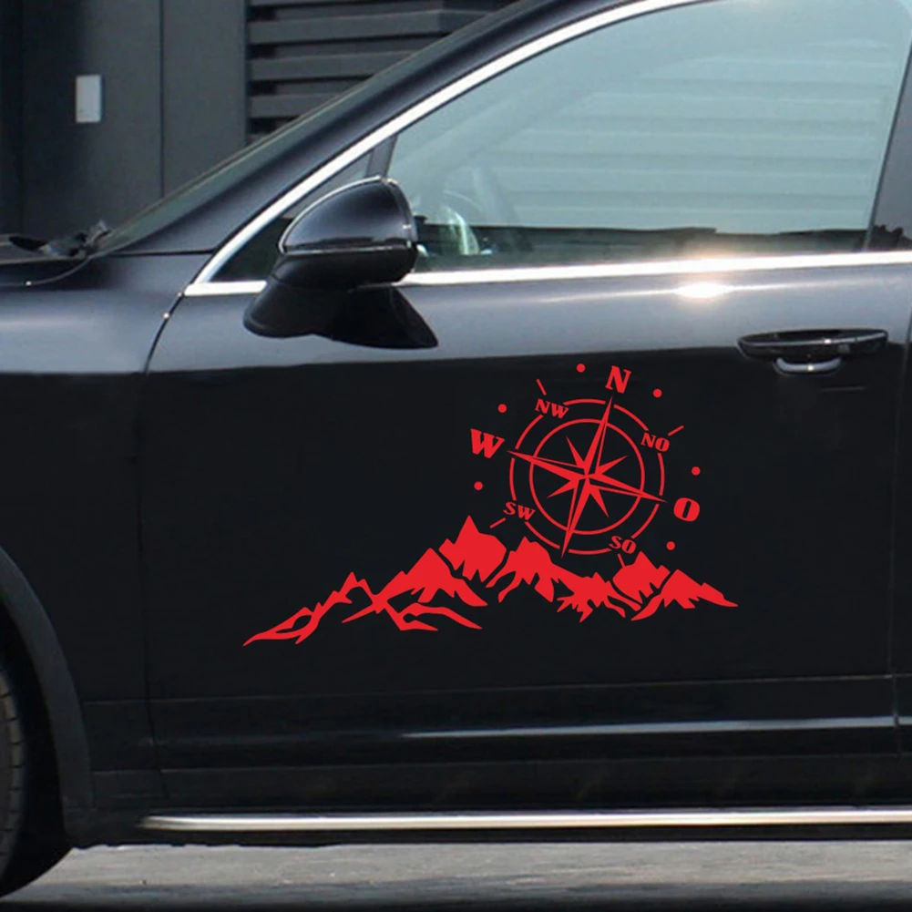 

2pcs 56x30cm Mountain Compass Car Sticker 3D Waterproof No Fading Vinyl Decal for Car Hood Auto Body Side Door