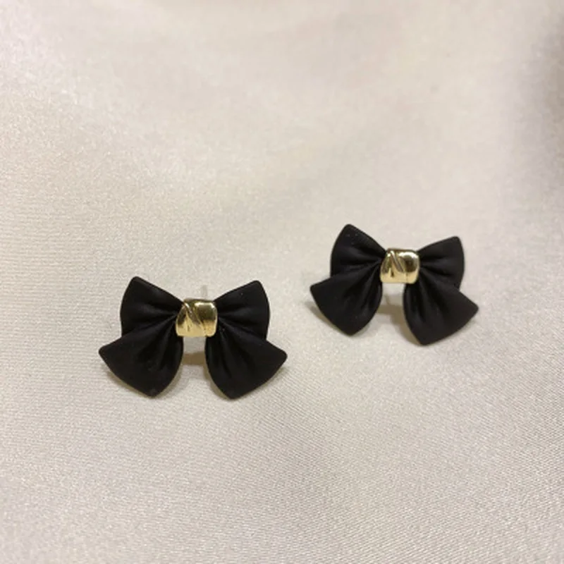 

Origin Summer Korean Sweet Black Yarn Bowknot Earrings for Women Bling Rhinestone Chain Leopard Pearl Dangle Earrings Jewelry