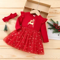baby girl christmas reindeer printed tulle tutu dress headband red princess dresses 3 36m infant toddler kids festival costume