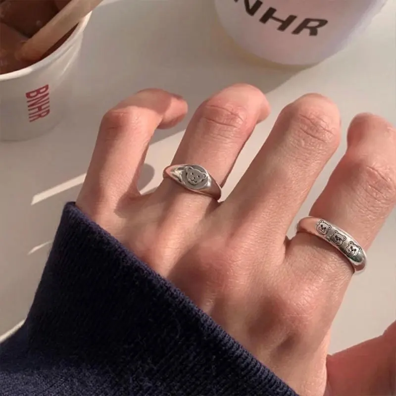 

Korean Fashion Cute Small Bear Pattern Opening Adjustable Womens Ring For Fine Creative Female Rings Jewelry Gift Set