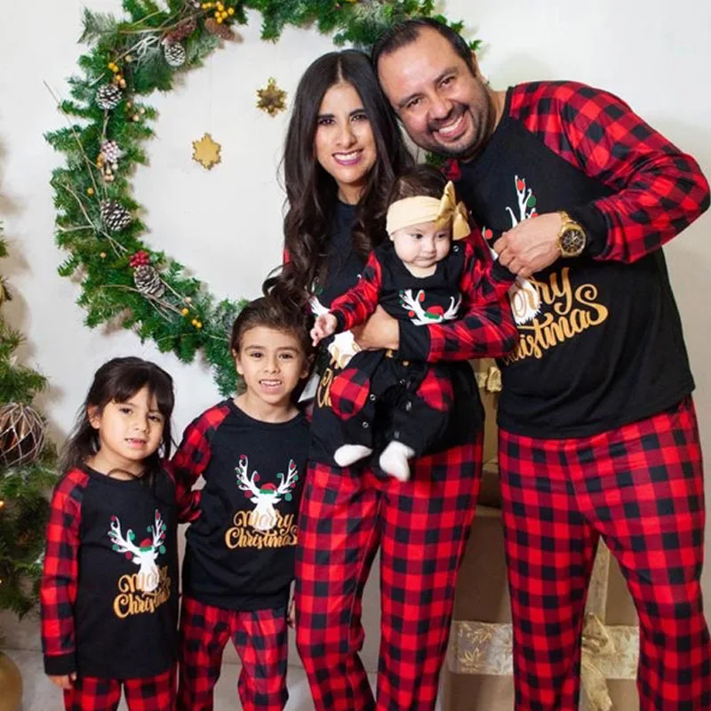 

Family Matching Pajamas Sets Christmas Mommy and Me Xmas Clothes Tops+Pants Father Mother Children & Baby's Sleepwear