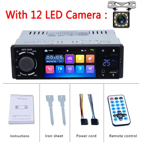 With 12 Led Camera Автомагнитола AMPrime 1 din 4," Touch Acreen, автомобильное аудио зеркало, стерео Bluetooth Камера заднего вида, Usb Aux плеер - Цвет: With 12 Led Camera
