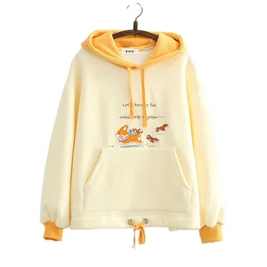 Флисовая толстовка с капюшоном 2020, Зимние толстовки с мультяшной собакой и вышивкой, Женский Повседневный пуловер с длинным рукавом, свободный женский спортивный костюм