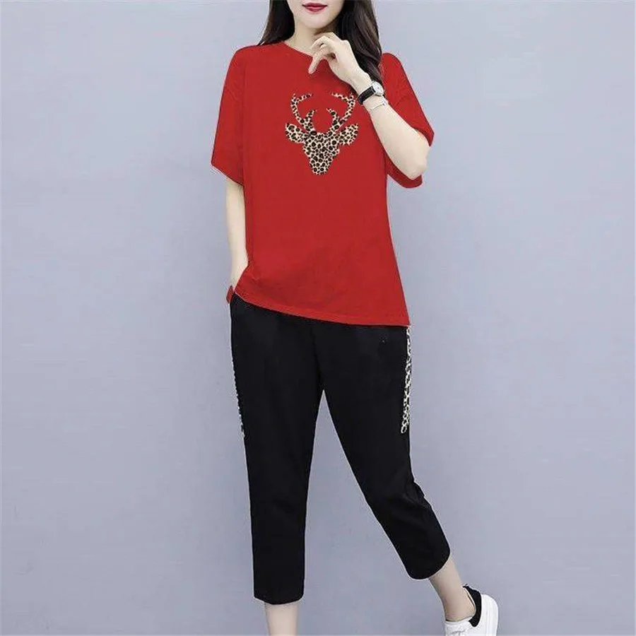 

Plus size 5XL Womens sporting suit 2020 summer casual loose 2 piece tracksuit sets female short sleeve t-shirts+ pants suit