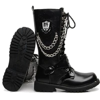 army boots men high military combat men boots mid calf metal chain male motorcycle punk boots spring mens shoes rock 2021