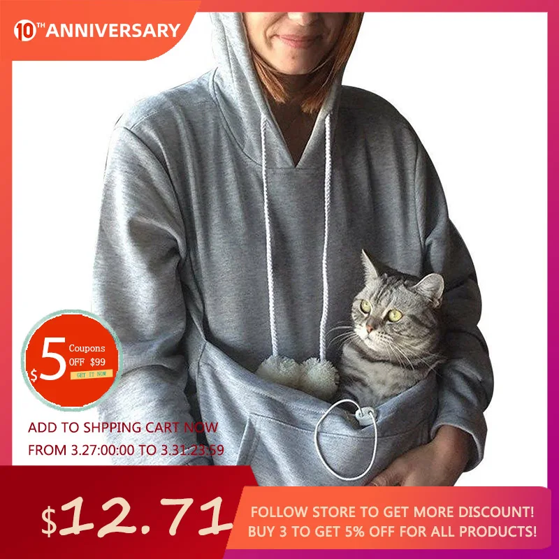 Толстовка с кошкой повседневная толстовка унисекс кенгуру карманами|Дома конуры