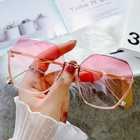 fashion brand design 2021 rimless sunglasses women vintage cutting lens gradient sun glasses shades for female eyeglasses uv400