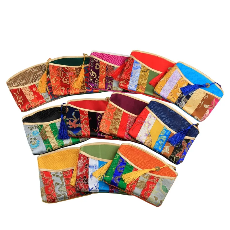 Лоскутный Кошелек для монет сумка ювелирных изделий на молнии Шелковый клатч из