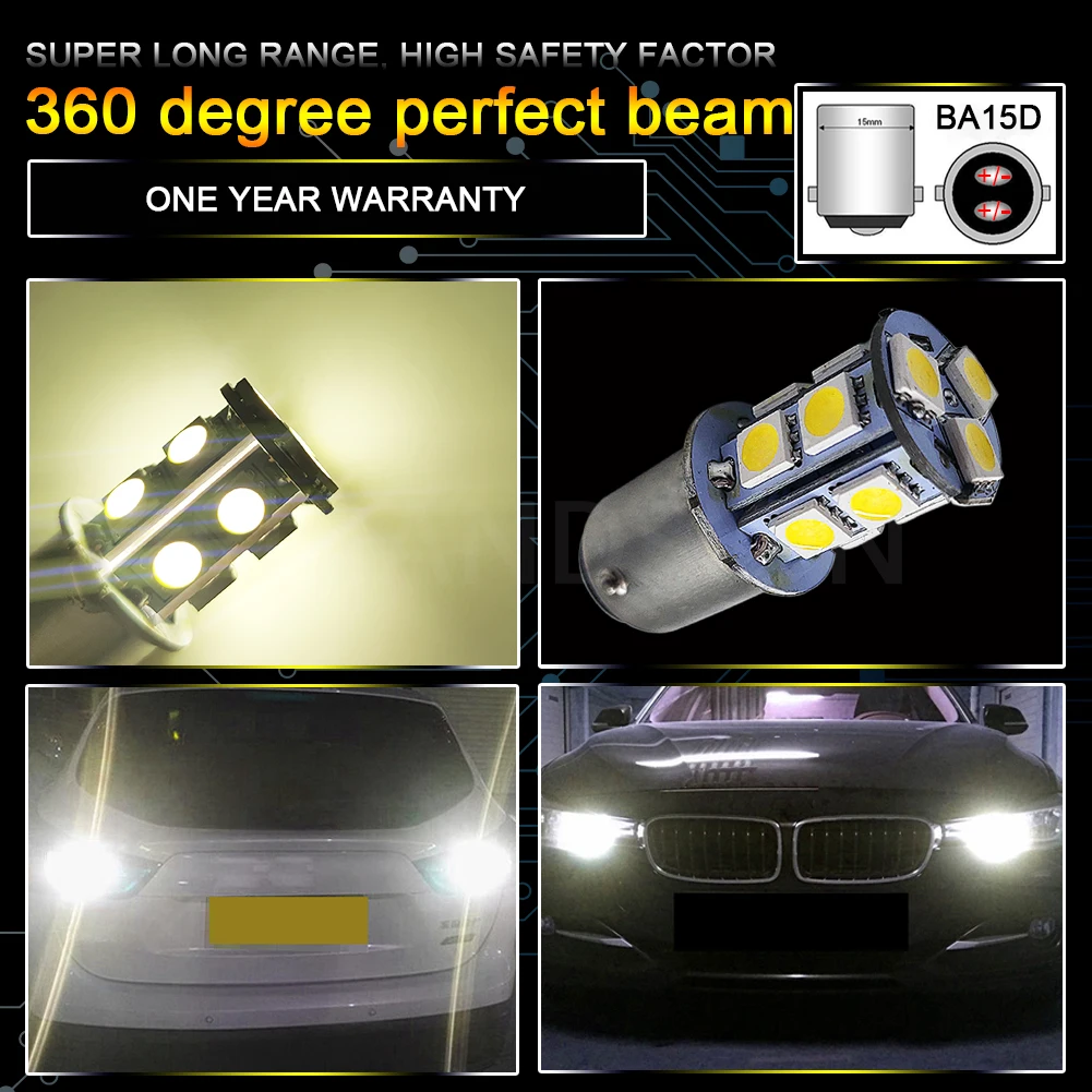 2 шт. BA15D 1146 13 светодиодов 5050SMD 6000K 4300K интерьер 10-30 в 12 В 24 Автомобильная сменная