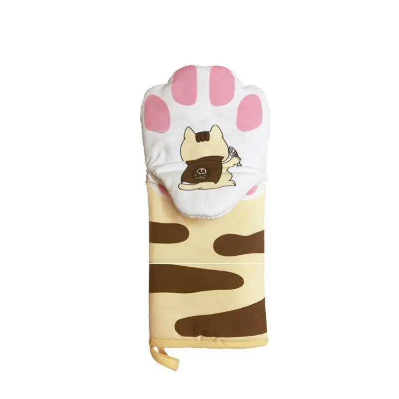 

1Pcs Cartoon Cat Paws Oven Mitts Long Cotton Baking Insulation Gloves Microwave Heat Resistant Non-slip Gloves Animal Gloves