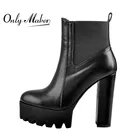 Onlymaker женская обувь на платформе, круглый носок черный Matten ботильоны; Обувь на платформе на толстом высоком каблуке размера плюс; Ботинки на высоком каблуке