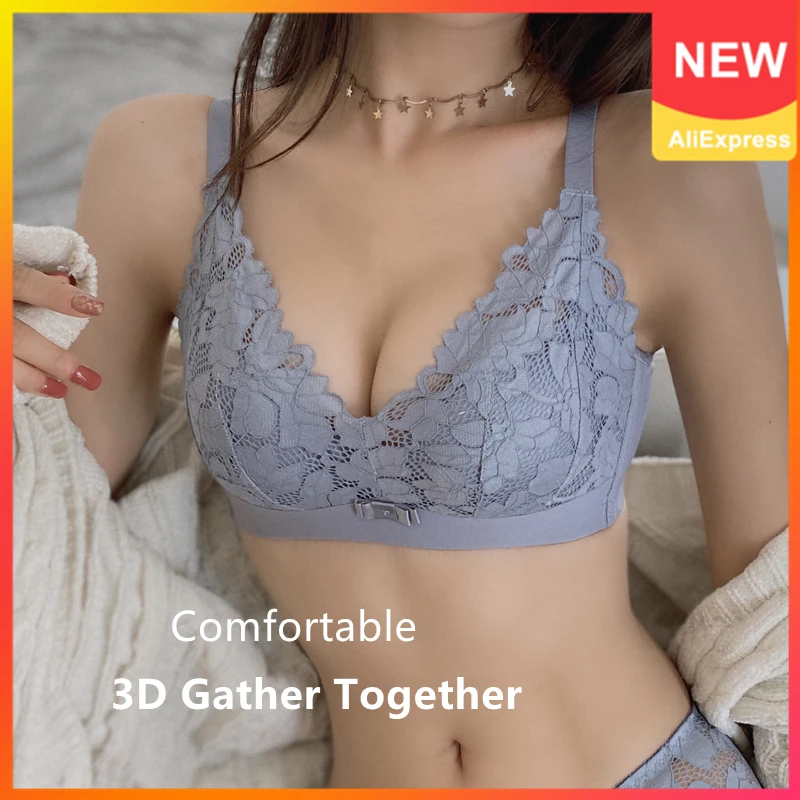 Women Wireless Push Up Bra Comfortable Sexy Lace Cotton Lingerie Bras Thicken Gather Bralette A B C Cup | Женская одежда