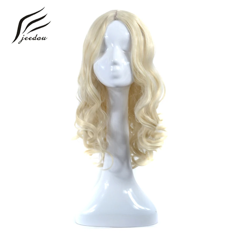 

jeedou Synthetic Long Wavy Hair Wig Fluffy Middle Part Hairstyles Blonde Color Women Girl's Cosplay Wig