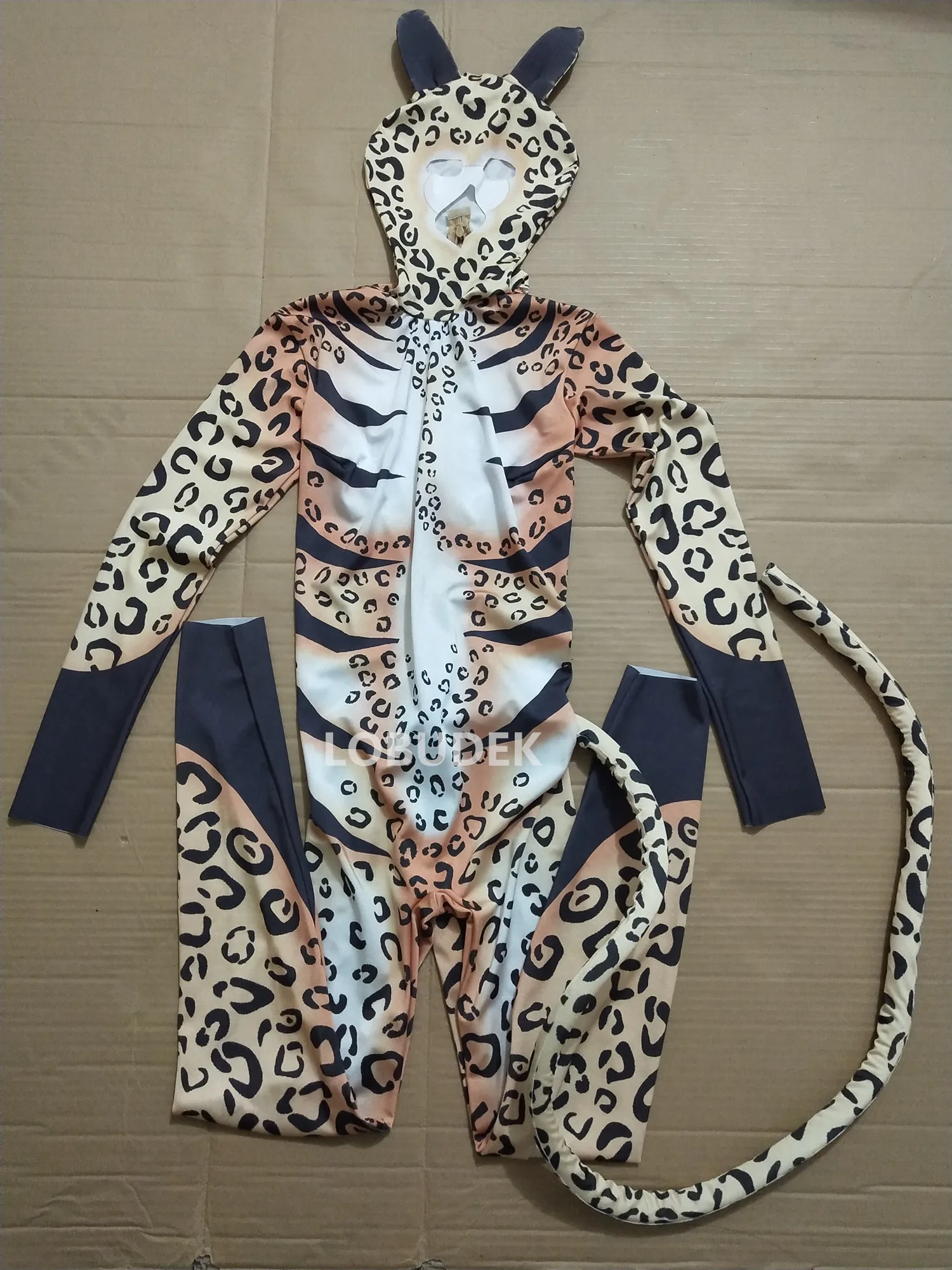 

Night Club Party Women Cosplay Costume Halloween Stage Wear Leopard Printed Masked Jumpsuit Cat Role Performance Stretch Tights