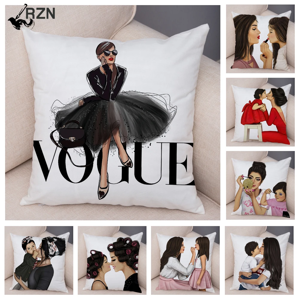 

Fashion Super Mom and Baby Pillow Case Vogue Cartoon Cushion Cover for Sofa Home Car Soft Plush Decor Mama Children Pillowcase