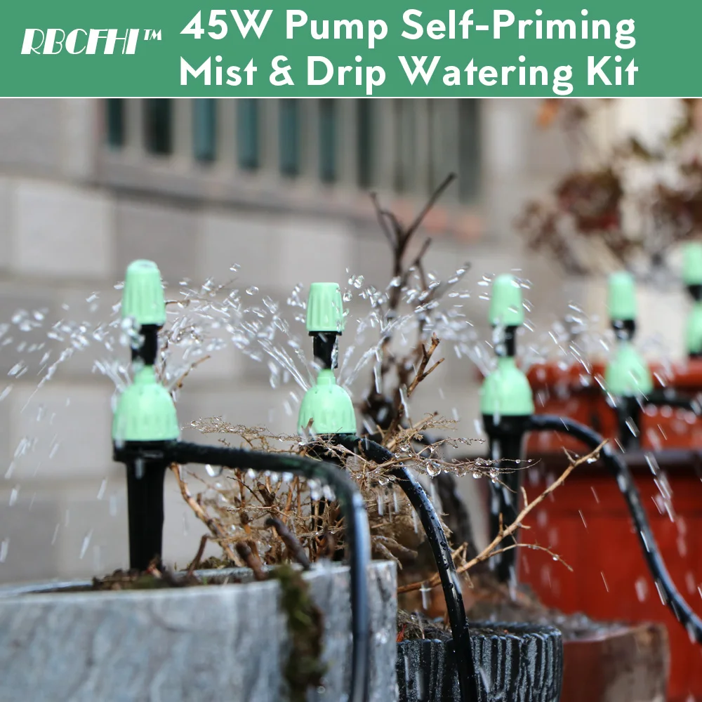 10-25M 45W Pump Self-Priming Watering System Adjustable 2-IN-1 Misting Spray Drippers Garden Balcony Irrigation Kit 110-124V | Дом и сад