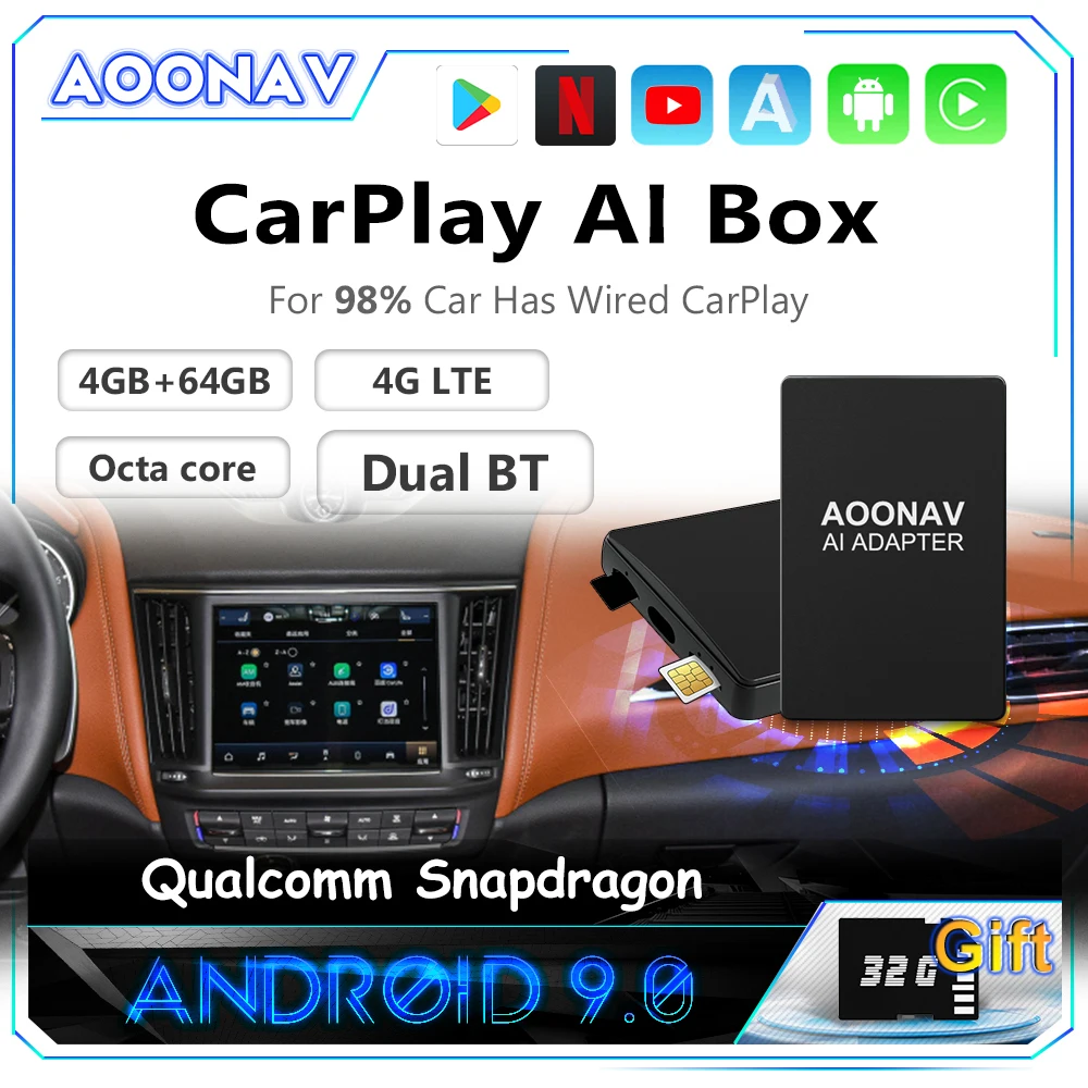

Мини-приставка на Android Carplay с ии, умная Паровая приставка на Android, Apple Car play, беспроводная автомобильная приставка на Android для MASERATE, Netflix, YouTube